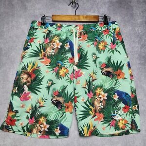 LRG Men Mint Green Tropical Lion Parrot Jungle Print Swim Trunks Medium No Liner